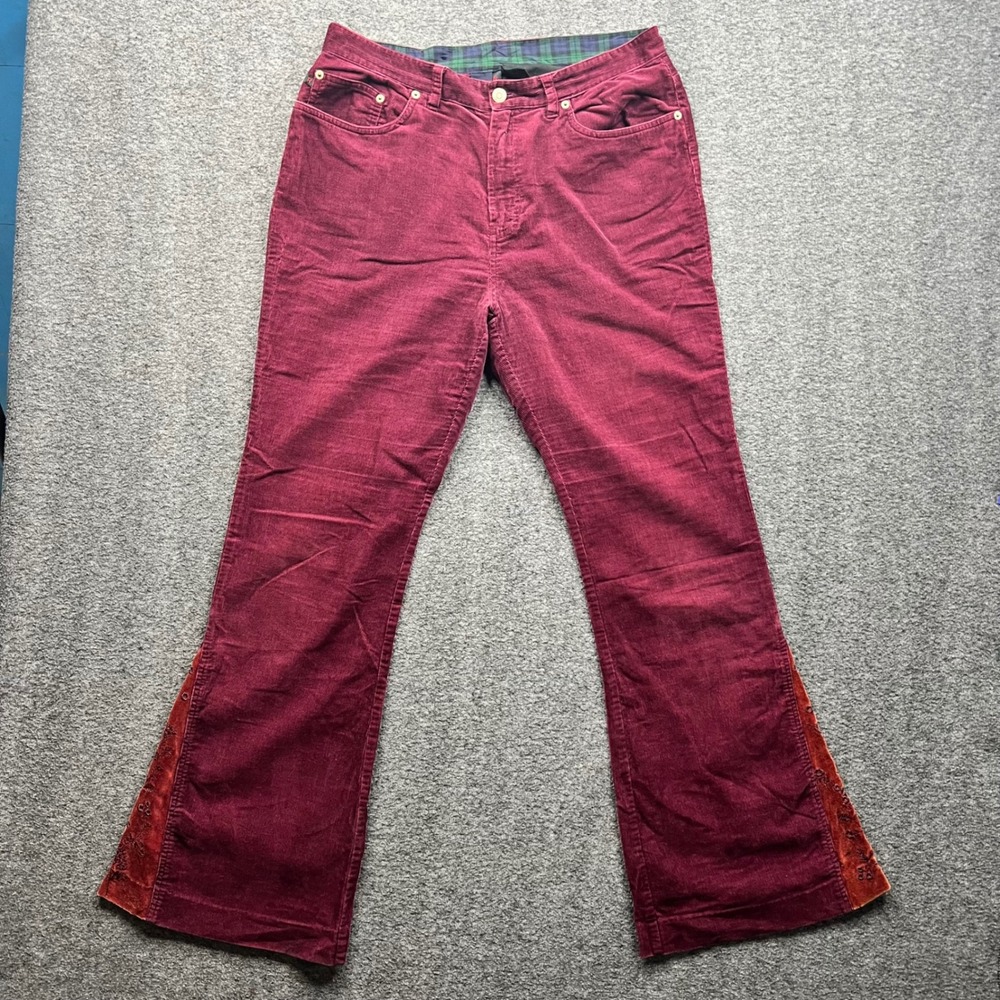 Ralph Ralph Lauren Corduroy Pants Womens 12 Burgundy Embroidered Velvet Flare